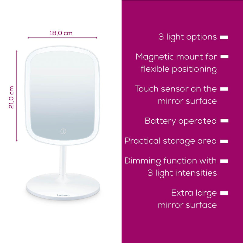 Beurer Makeup Mirror | LED Light Mirror On Stand | USB Rechargeable | BS 47