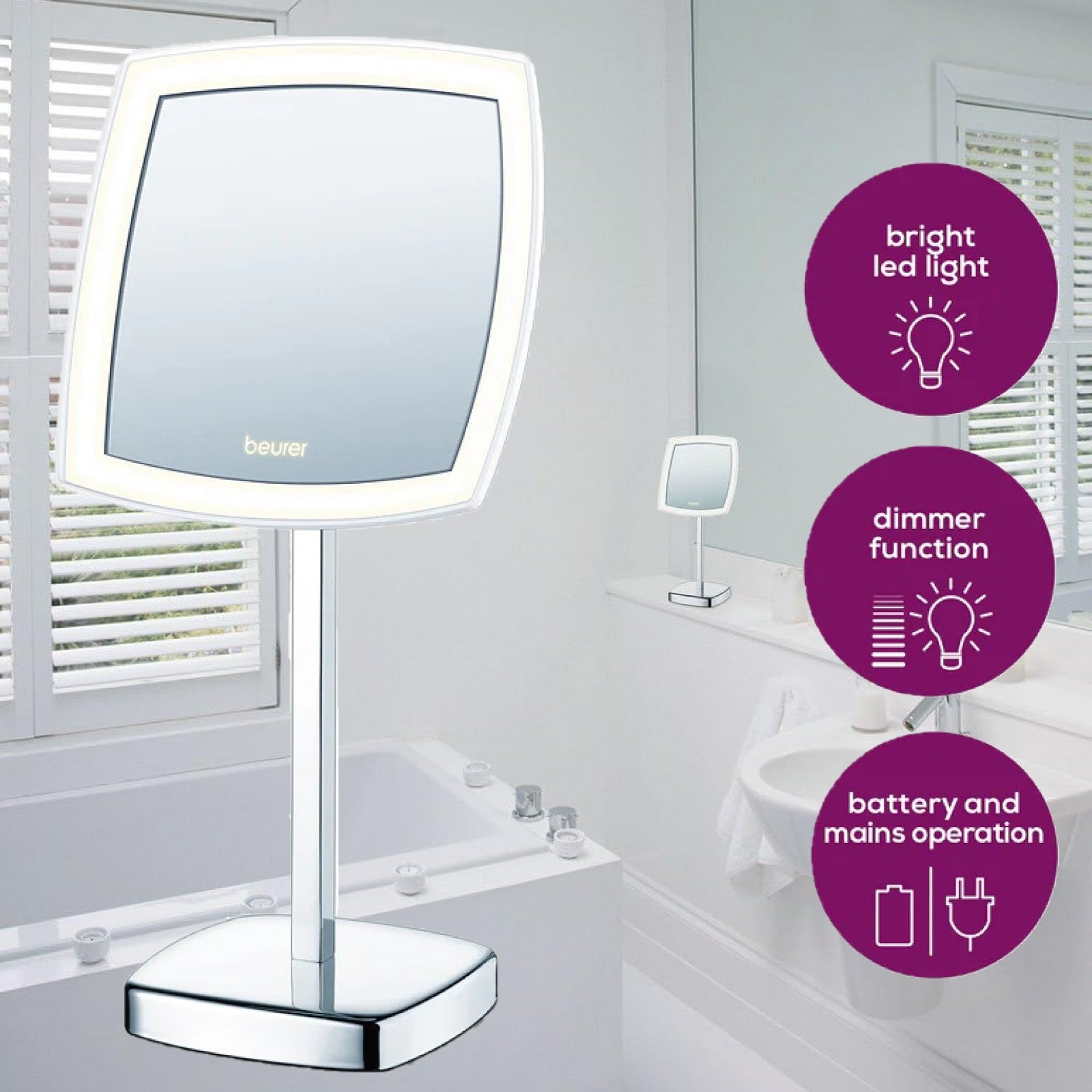 Beurer Germany LED Cosmetic Mirror | 5X Magnification. Bright Adjustable LED Light | BS 99