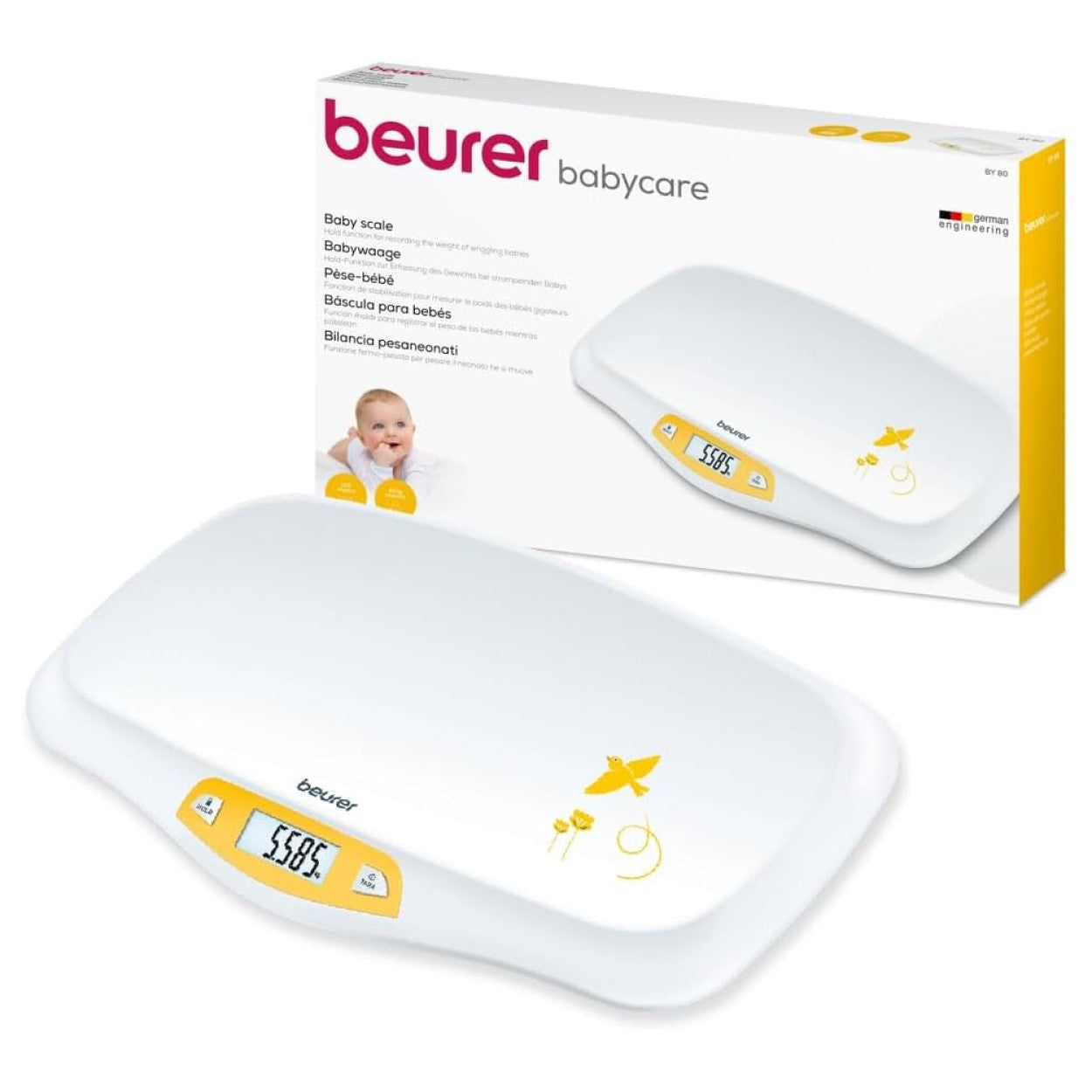 Beurer BY 80 Baby Scale: Non-Slip, Tare Function for Wriggly Baby, 5g Increments