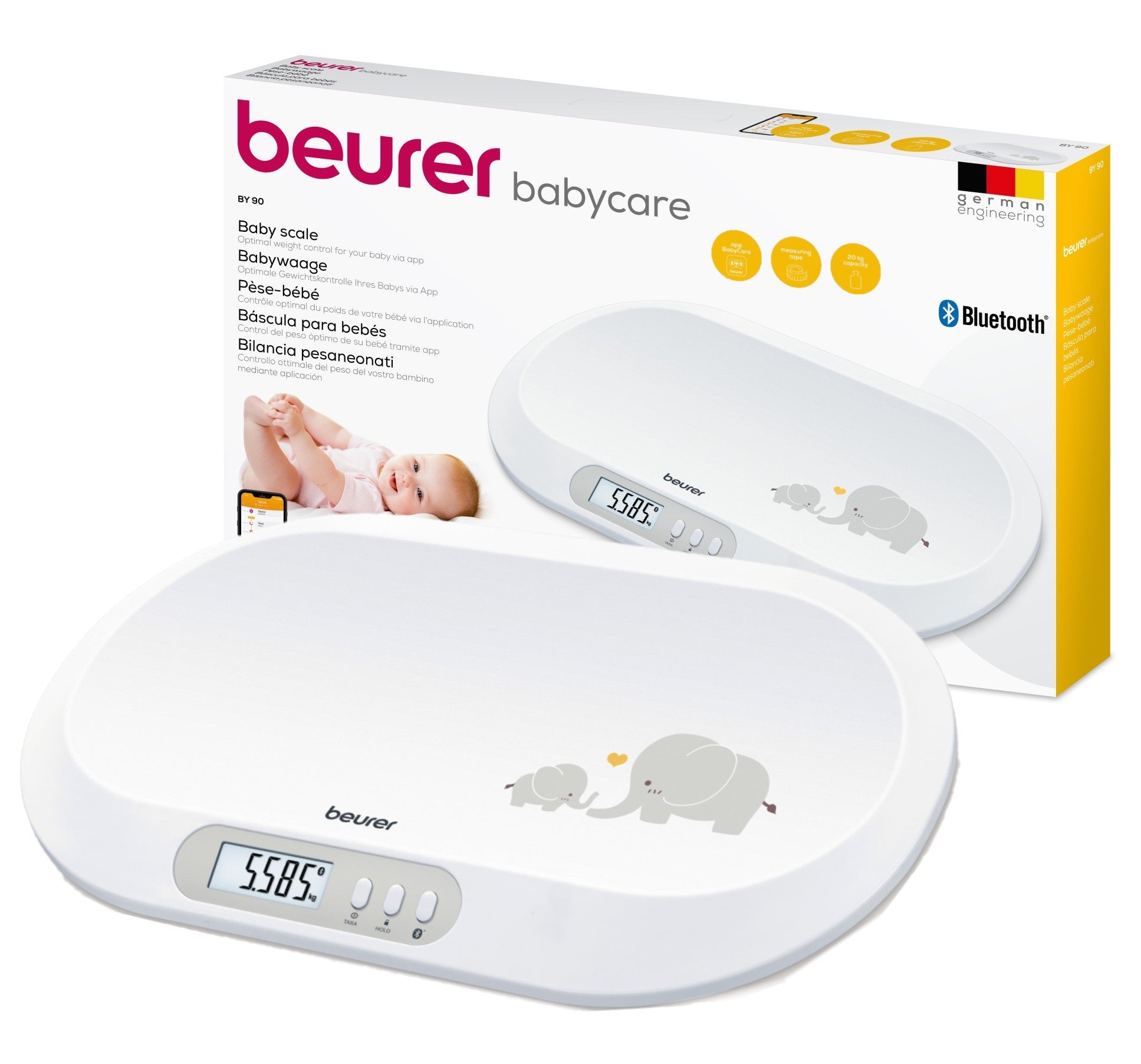 Beurer BY 90 Baby Scale with Bluetooth, App & Integrated Tape Measure | Track & Monitor Babies Weight