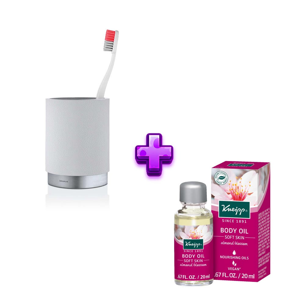 Blomus Ara Toothbrush Mug - Moon-Grey + Kneipp Body Oil Almond Blossom "Soft Skin" (20 ml)