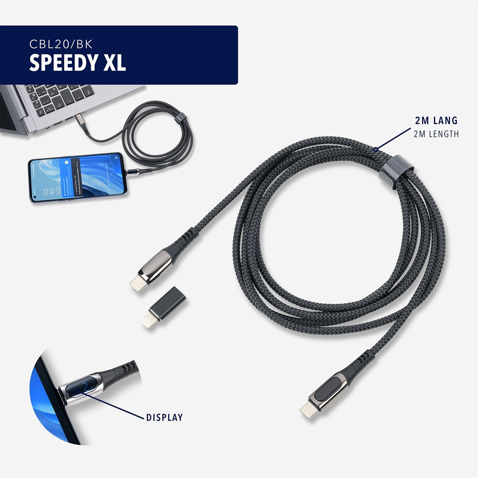 TROIKA Germany USB-C to USB-C Cable | 100W PD | Lightning Adapter | 2m