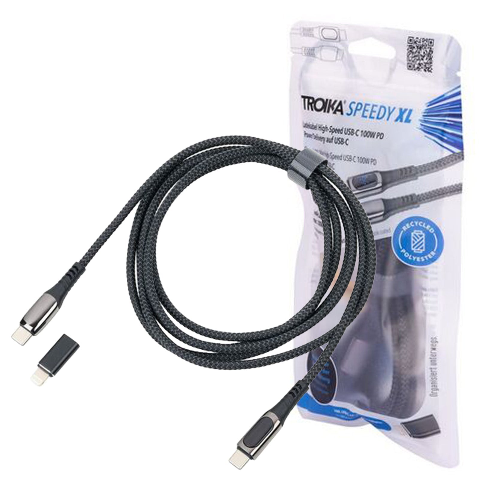 TROIKA Germany USB-C to USB-C Cable | 100W PD | Lightning Adapter | 2m