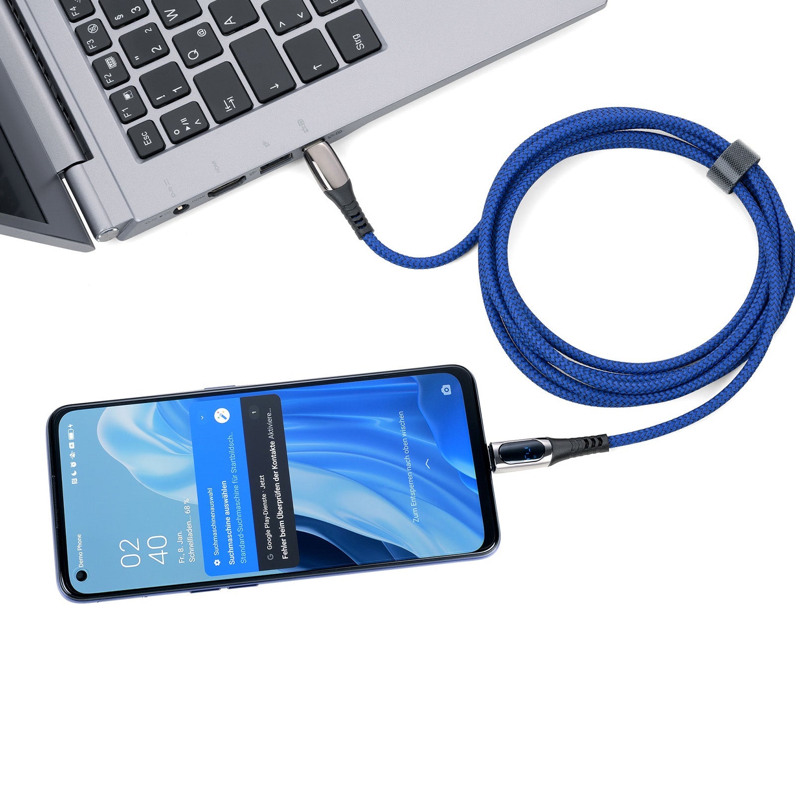 TROIKA Germany USB-C to USB-C Cable | 100W PD | Lightning Adapter | 2m Blue