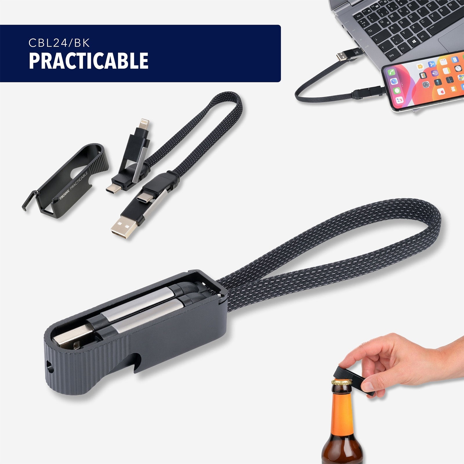 TROIKA Germany USB-C Charging Cable | Built-In Bottle Opener | Gift