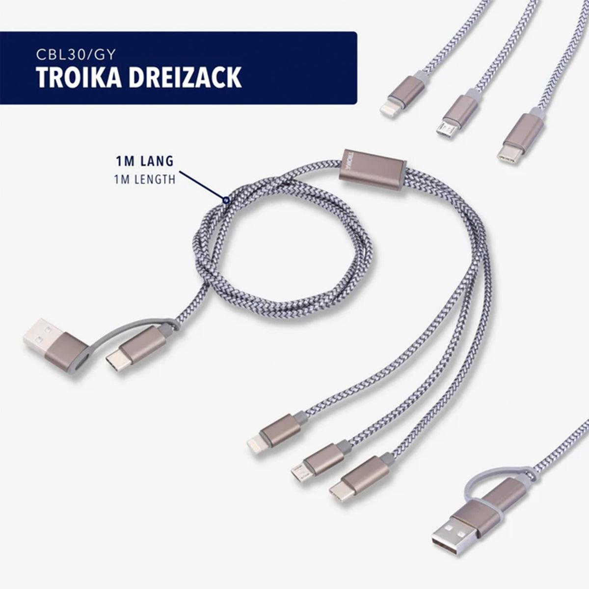 TROIKA Dreizack 3 in 1 charging cable CBL30/GY