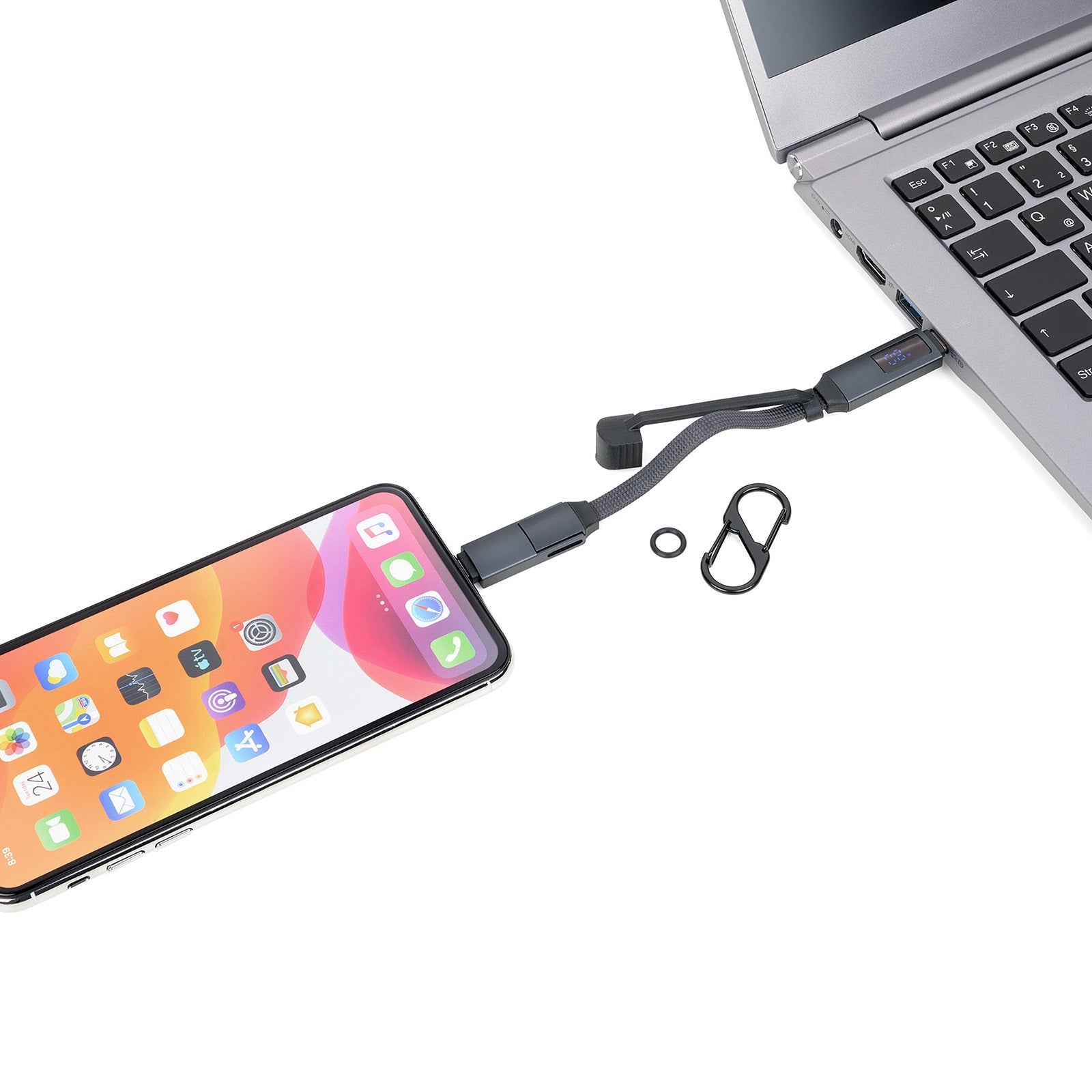 TROIKA Germany USB-C Bag Charm Cable | 60W PD | Carabiner | Keyring Gift