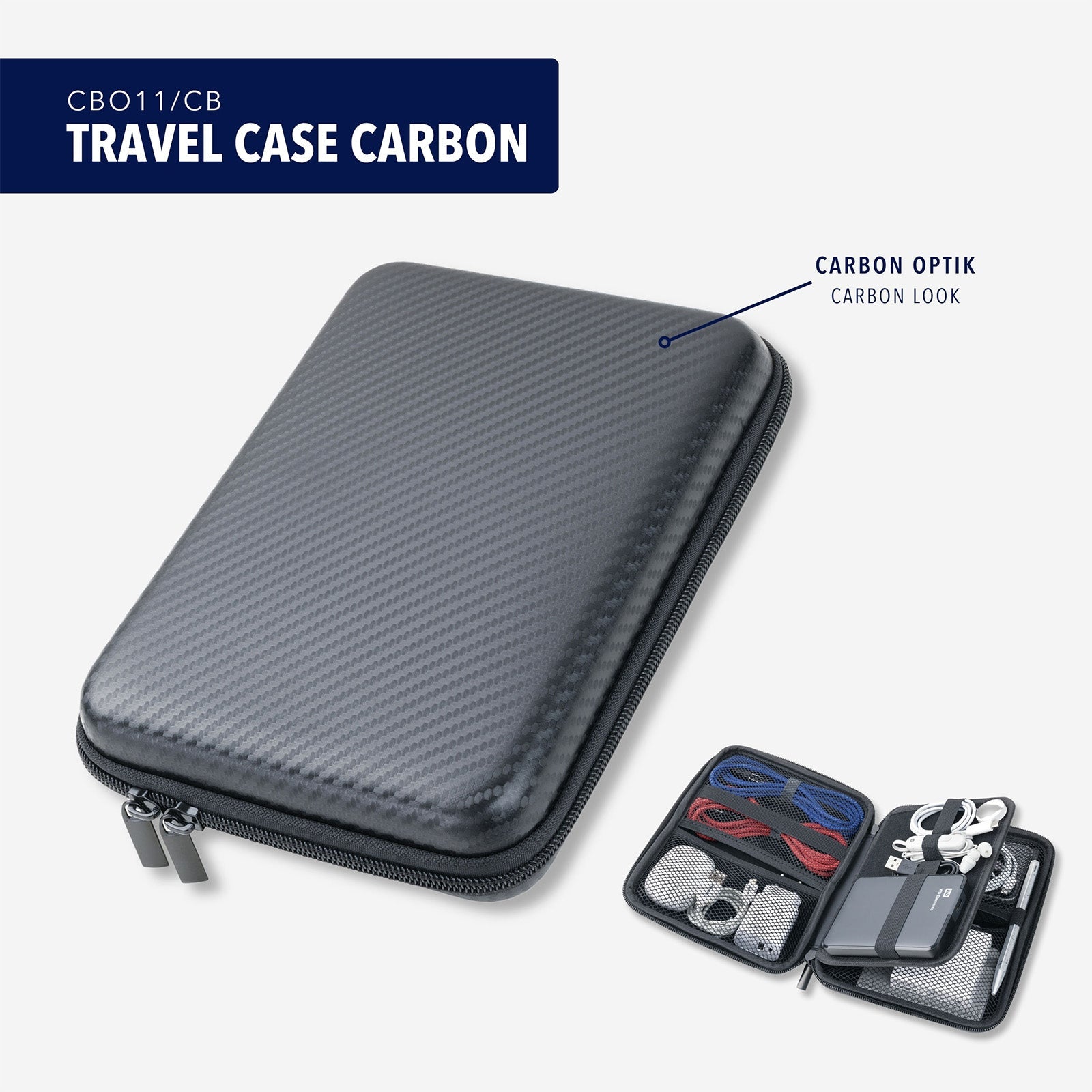 TROIKA Germany Organiser Case | Hard Shell Carbon Look | 3 Compartments