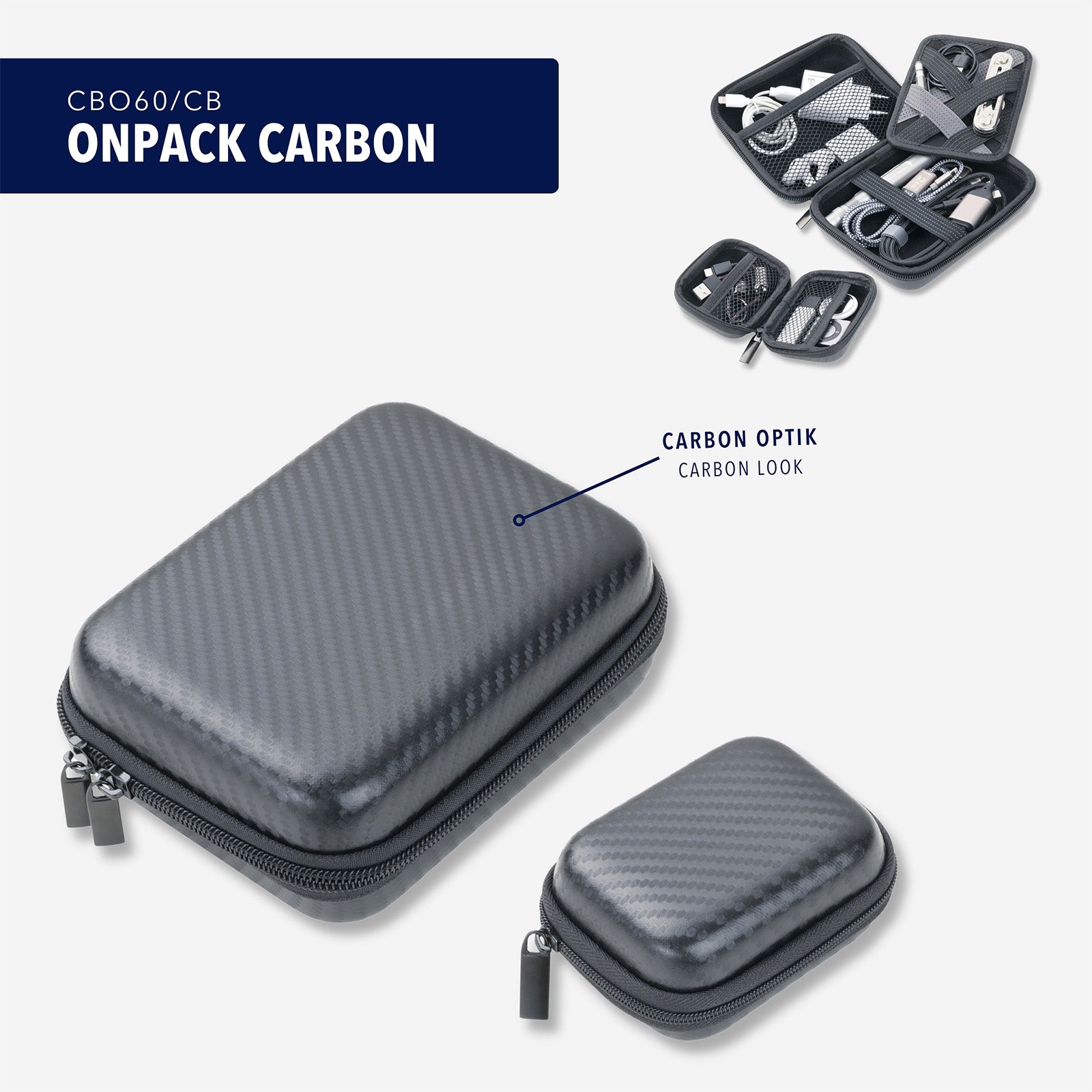 TROIKA Germany Organiser Case Set of 2 | Carbon Look | Removable Insert