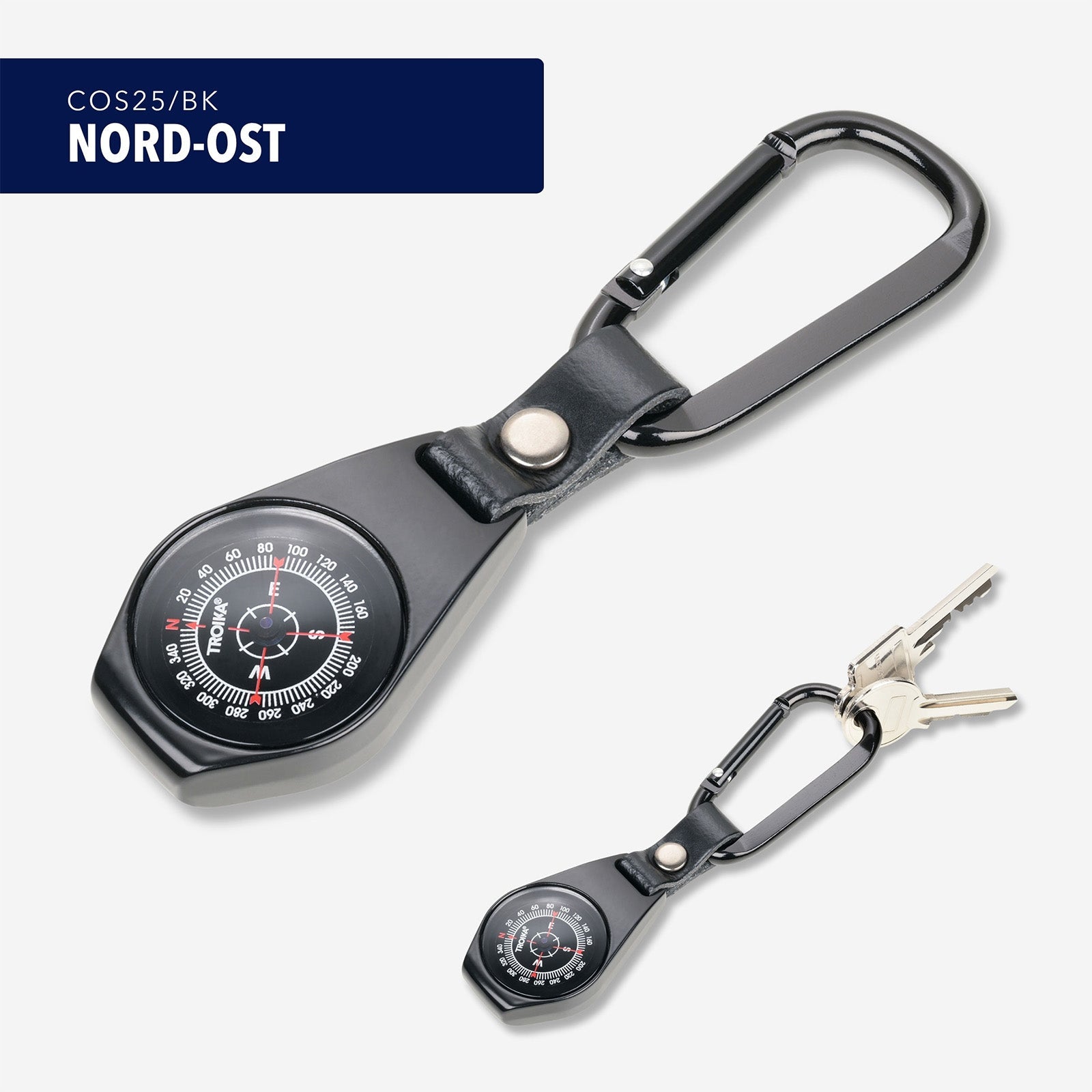TROIKA Germany Compass Clip Keyring | Leather Loop | Hiking Gift
