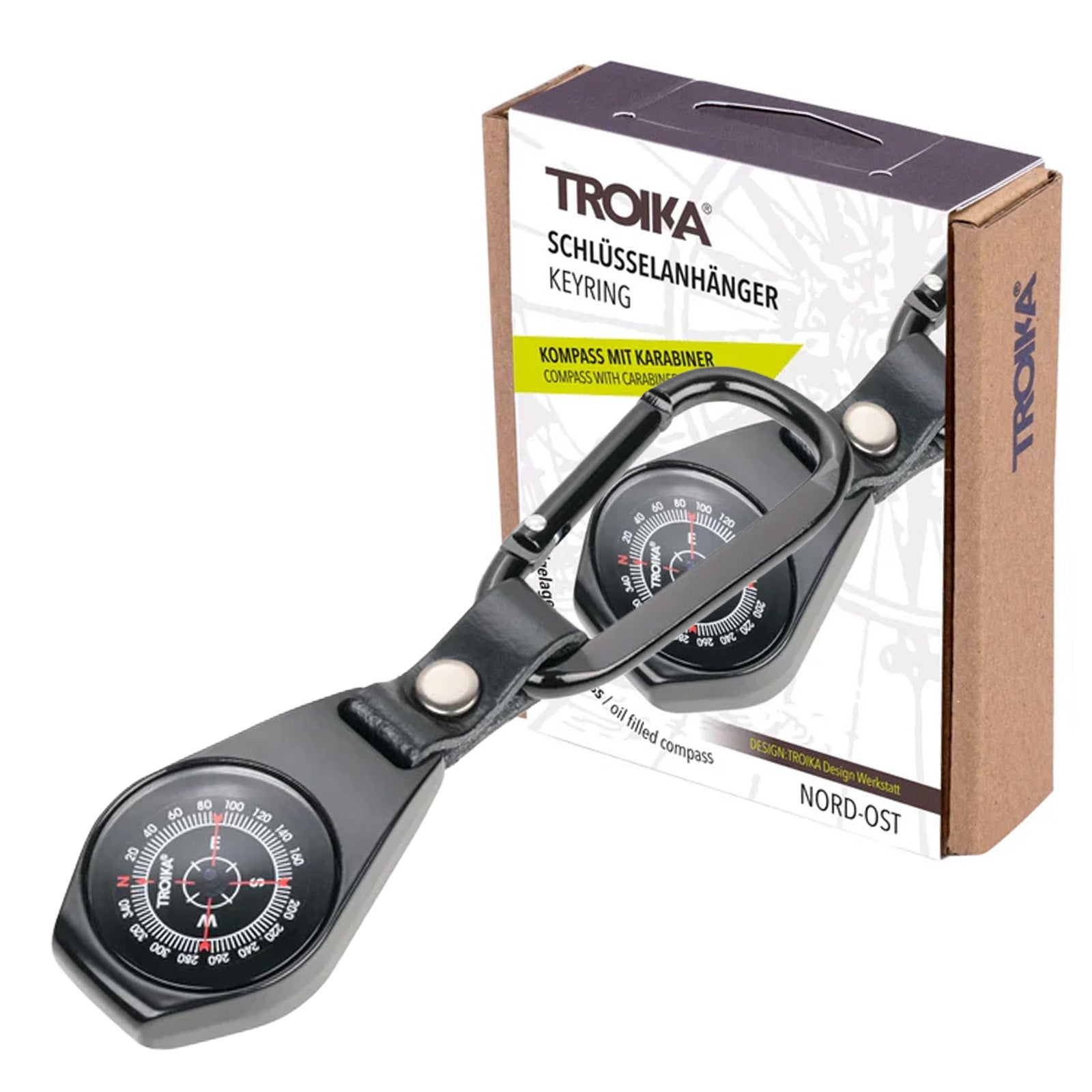 TROIKA Germany Compass Clip Keyring | Leather Loop | Hiking Gift