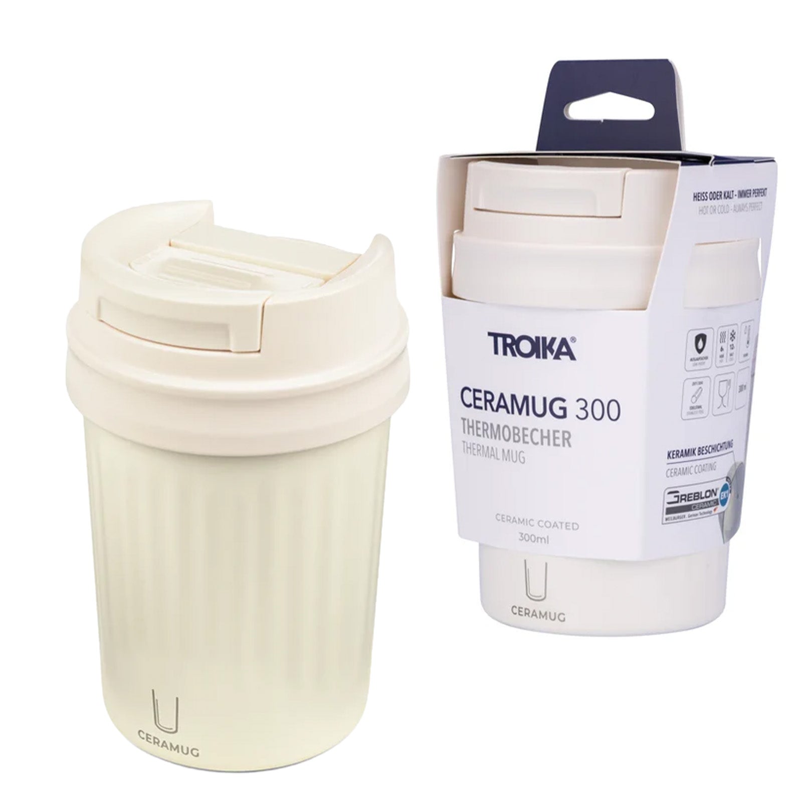 TROIKA Germany Thermal Mug 300ml | Ceramic Coating | Leak-Proof | White