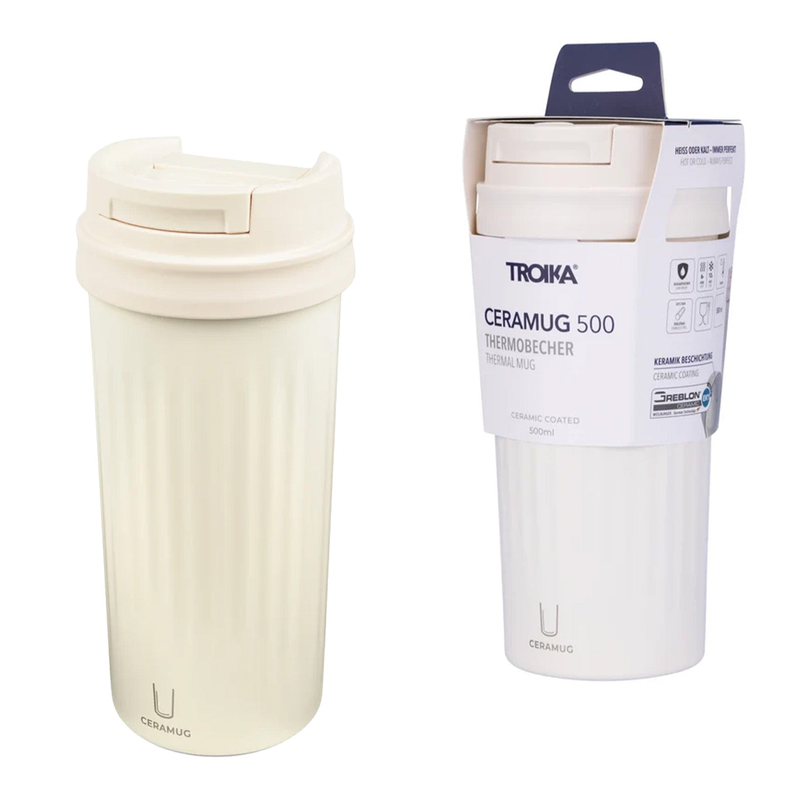 TROIKA Germany Thermal Mug 500ml | Ceramic Coating | Leak-Proof | White