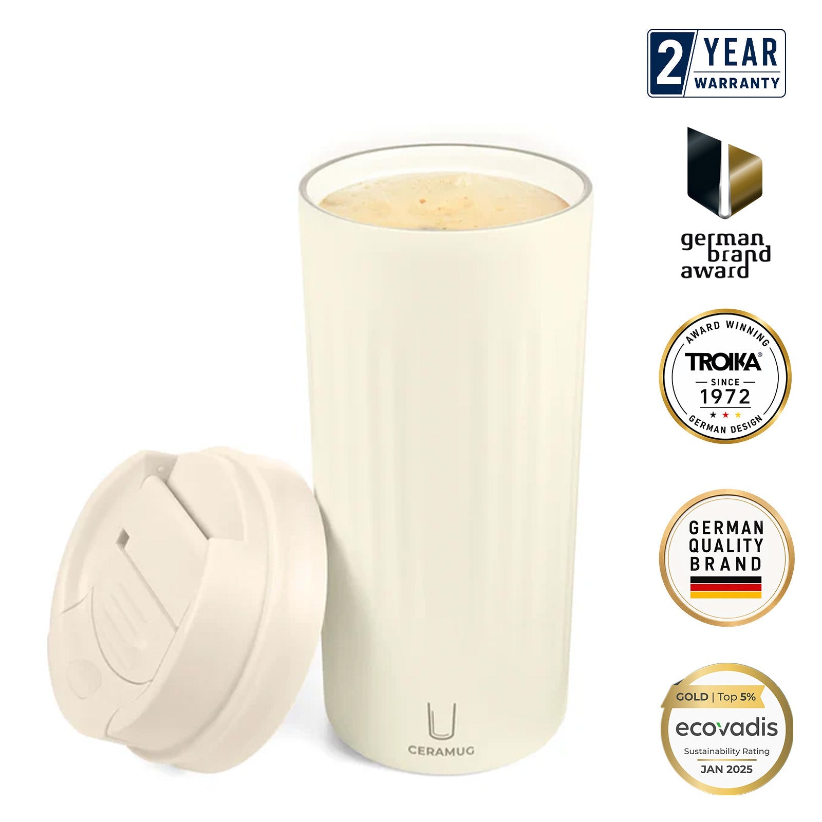TROIKA Germany Thermal Mug 500ml | Ceramic Coating | Leak-Proof | White