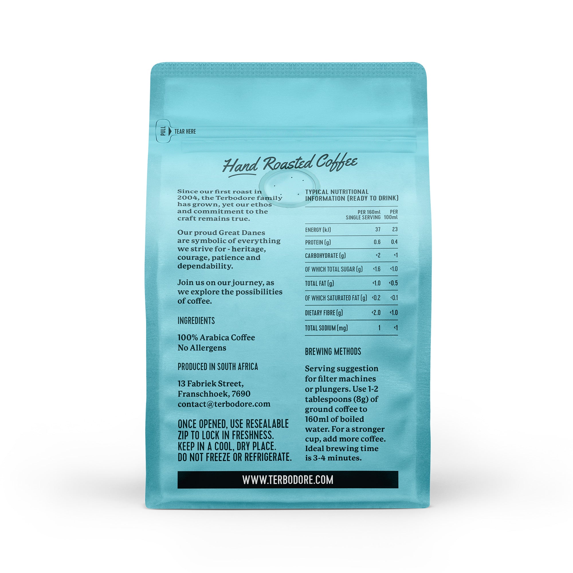 Terbodore The Great Dane Coffee Beans 250g | Dark Roast | Cocoa Notes