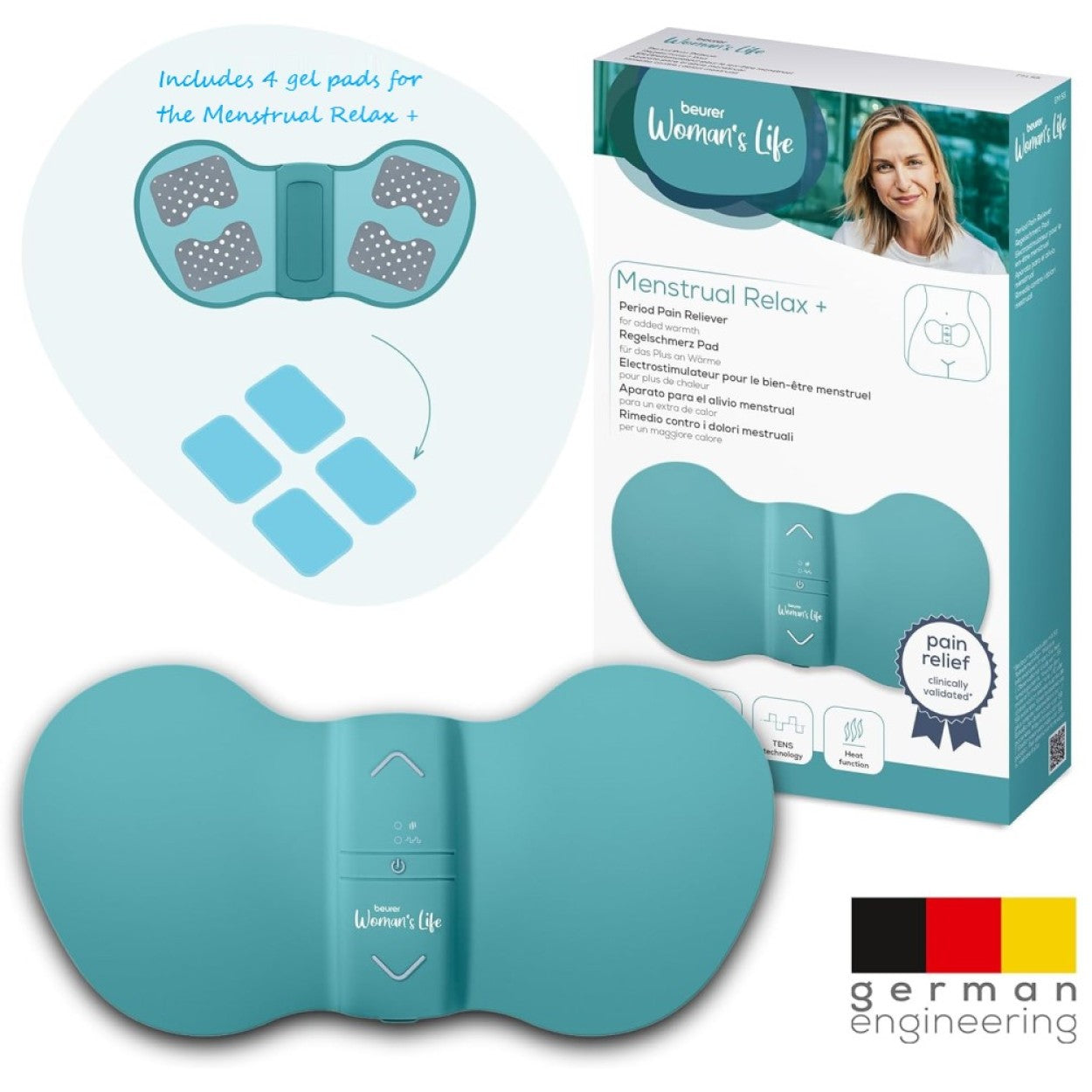 Beurer Germany EM 55 XL Menstrual Period Pain Relief & Endometriosis Pain Relief | TENS & Heat