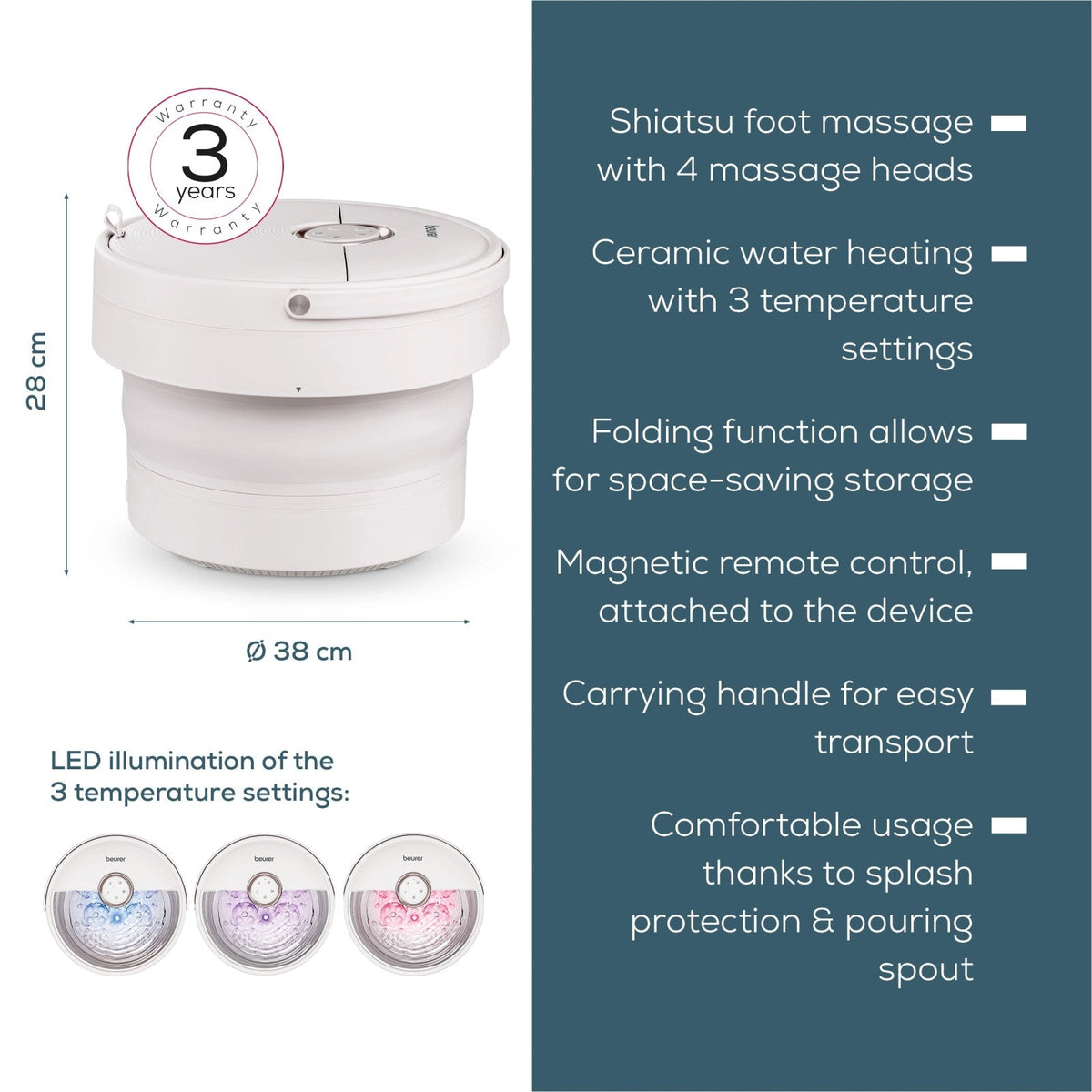 Beurer Germany Shiatsu Foot Spa with Warm Water, Stores Flat FB 55