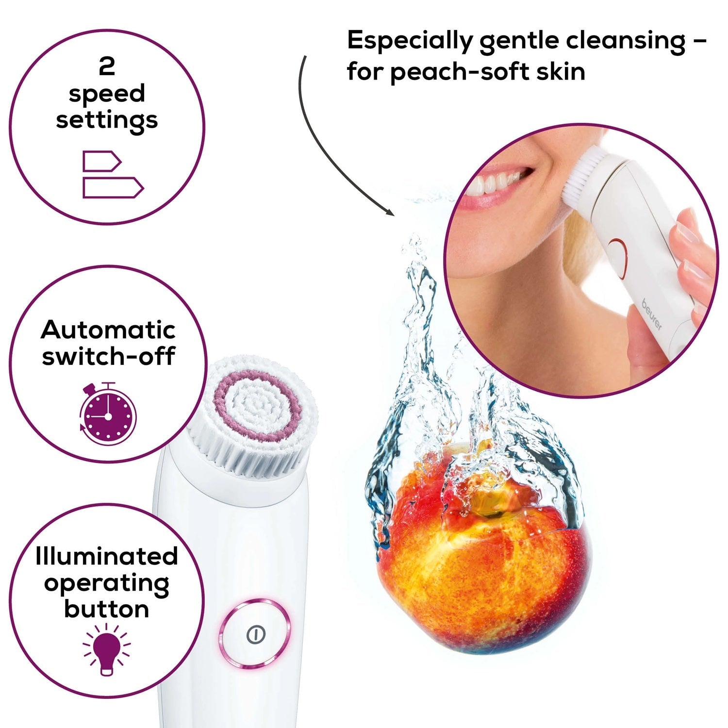 Beurer FC 45 Facial Cleansing Brush: Battery Powered. Portable. IPX7 Waterproof