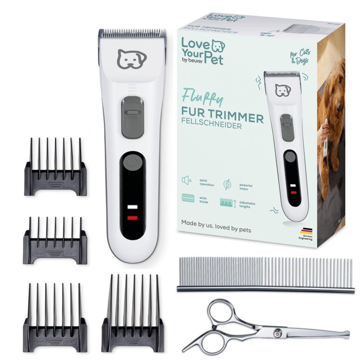 Beurer Fur Trimmer & Clipper for Dogs & Cats | Rechargeable Grooming Kit for Pets | “Fluffy”