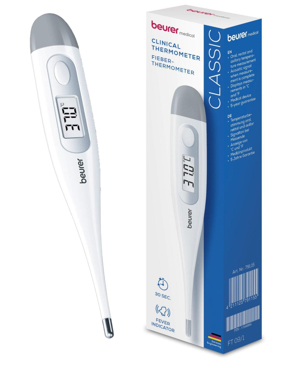 Beurer Thermometer FT 09/1 Accurate Digital Oral, Rectal or Armpit Readings | White