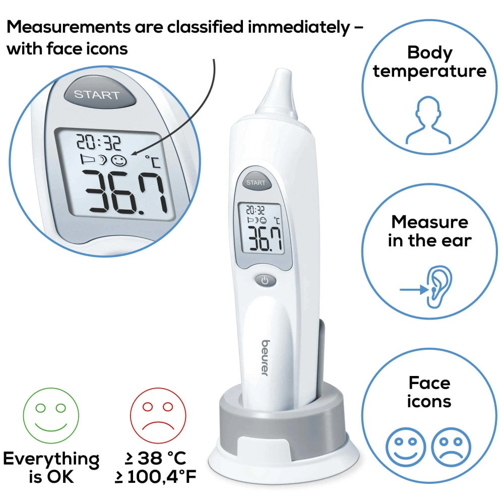 Beurer FT 58 In-Ear Thermometer: Hygienic Protective Caps, Infrared Technology, Rapid Results