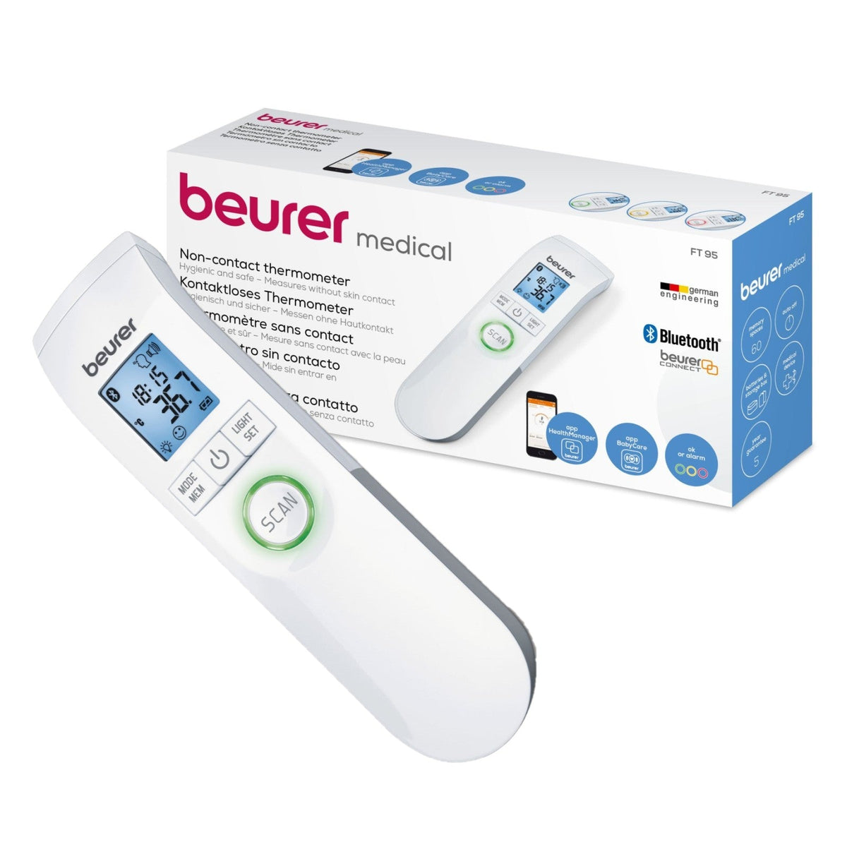 Beurer Germany Non-Contact Thermometer, Instant Body Temperature FT 95+App