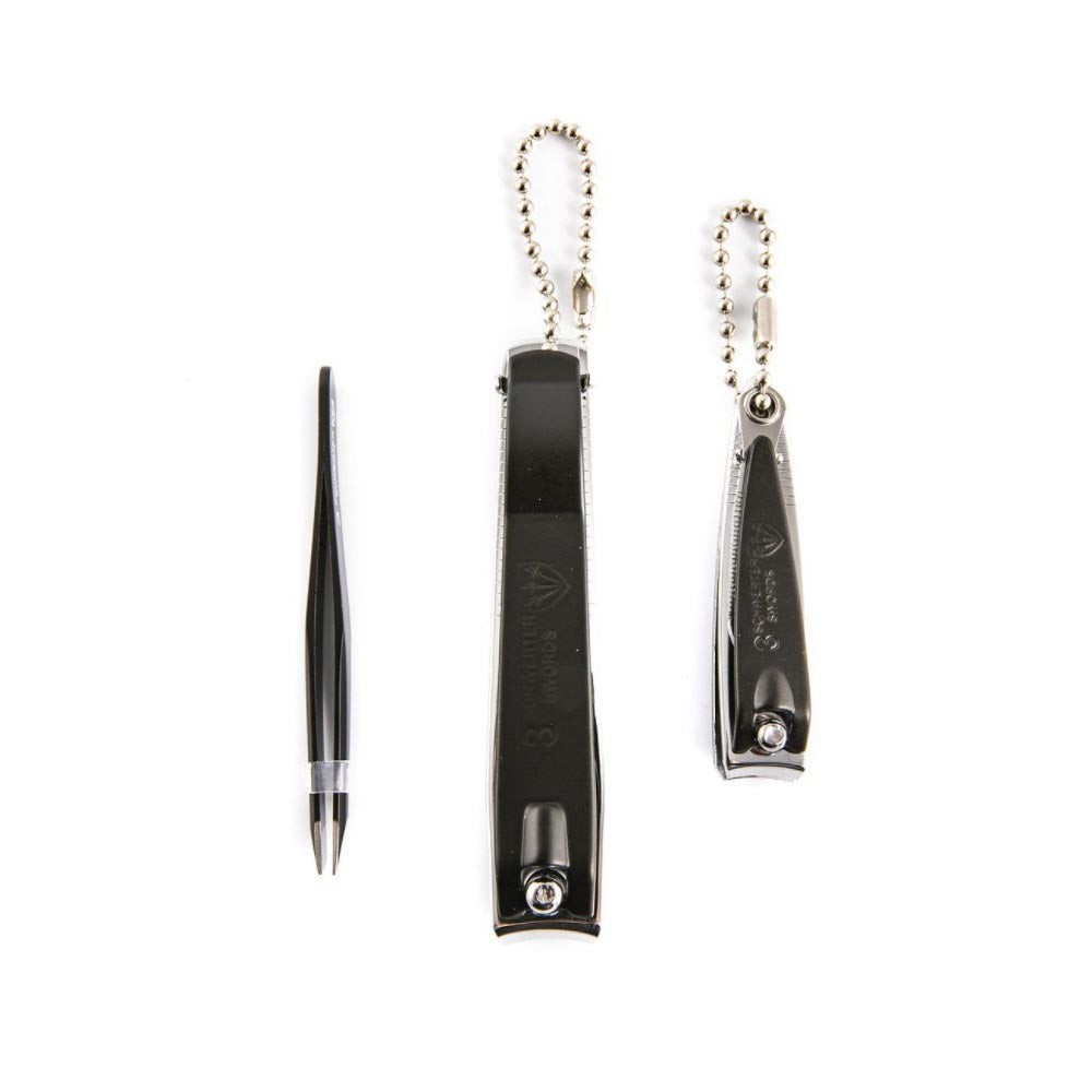 Kellermann Toenail and Nail Clippers + Tweezers in Black and Silver 3 Piece FU 8118