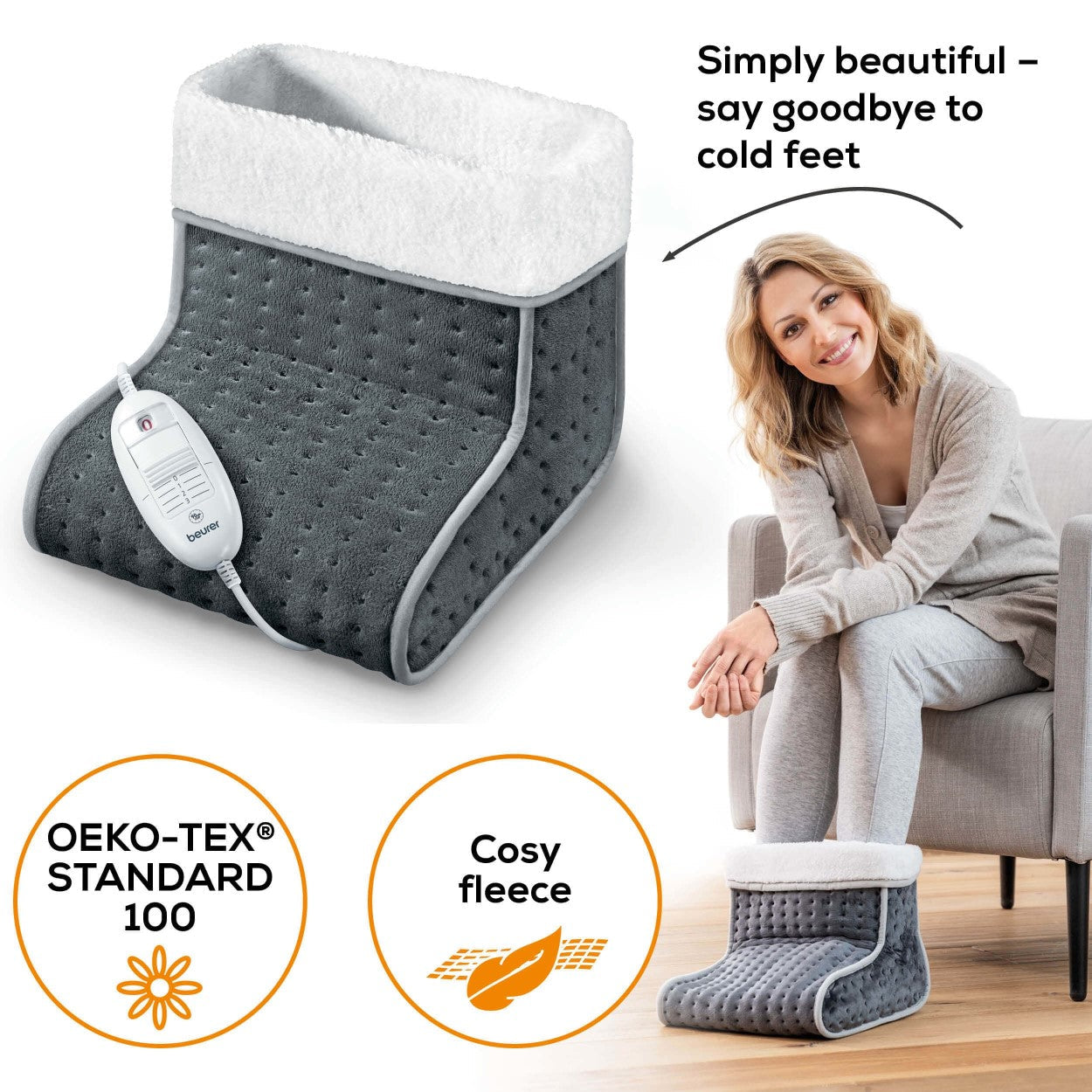 Beurer Germany FW 20 Electric Foot Warmer in Grey: Fast Heating Adjustable Temperature. Cosy Materials. Low Energy Heat.