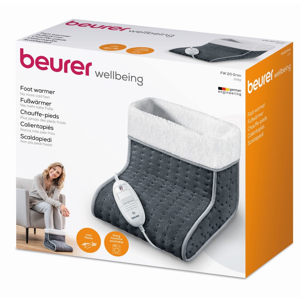 Beurer Germany FW 20 Electric Foot Warmer in Grey: Fast Heating Adjustable Temperature. Cosy Materials. Low Energy Heat.