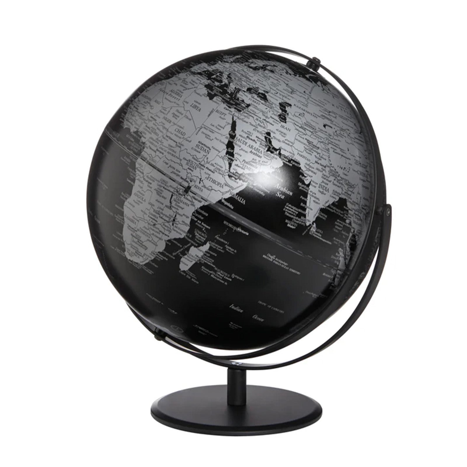 TROIKA Germany Decorative Globe 30cm | Chrome Metal Base | Black Silver