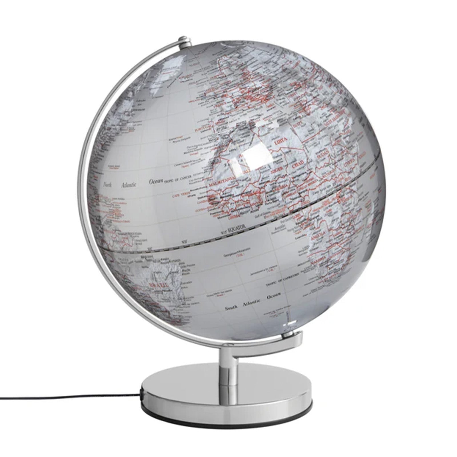 TROIKA Germany Illuminated Globe 30cm | Chrome Base | Silver | Desk Gift