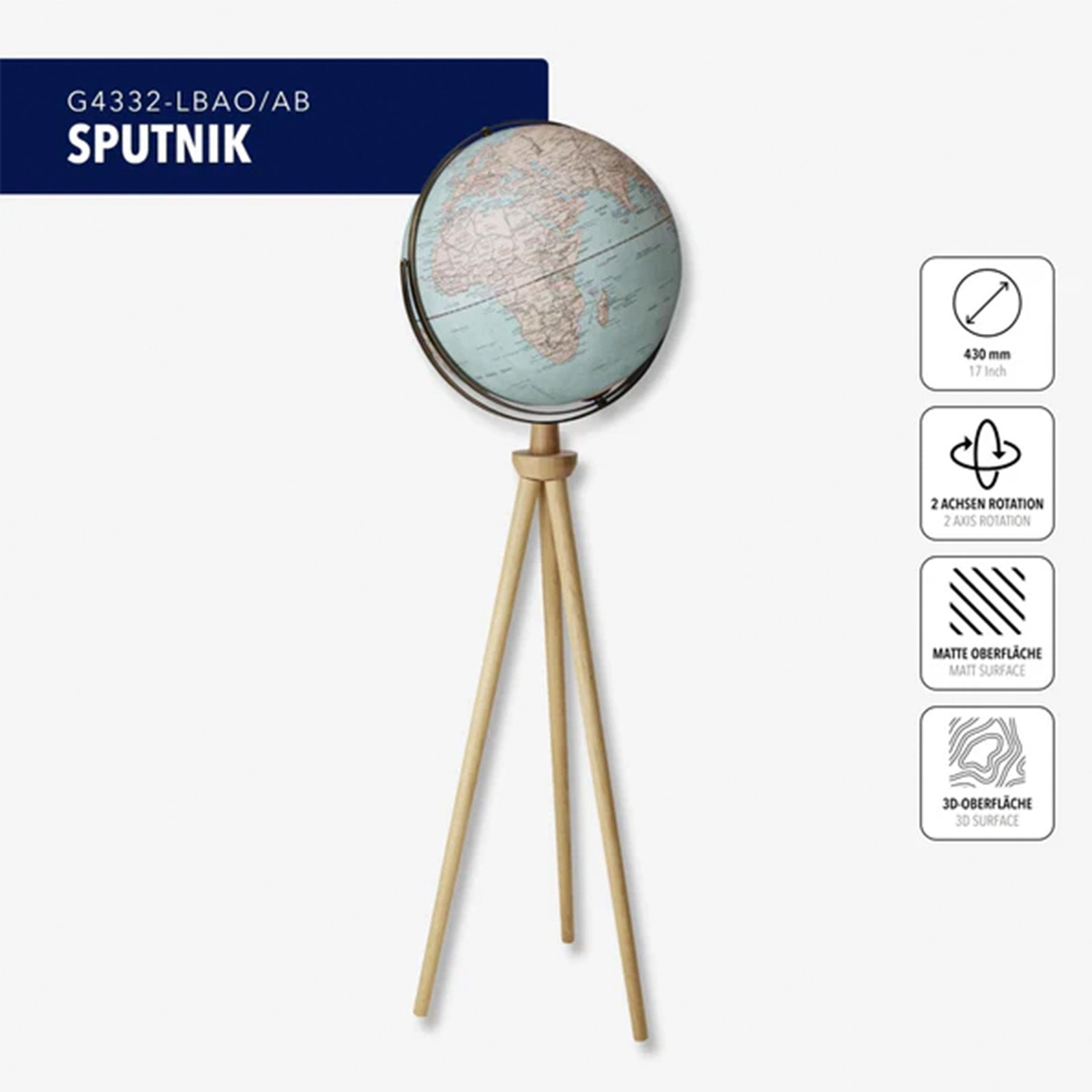 TROIKA Germany Floor Globe 43cm | Oak Wood 3-Leg Stand | 1.40m | Gift
