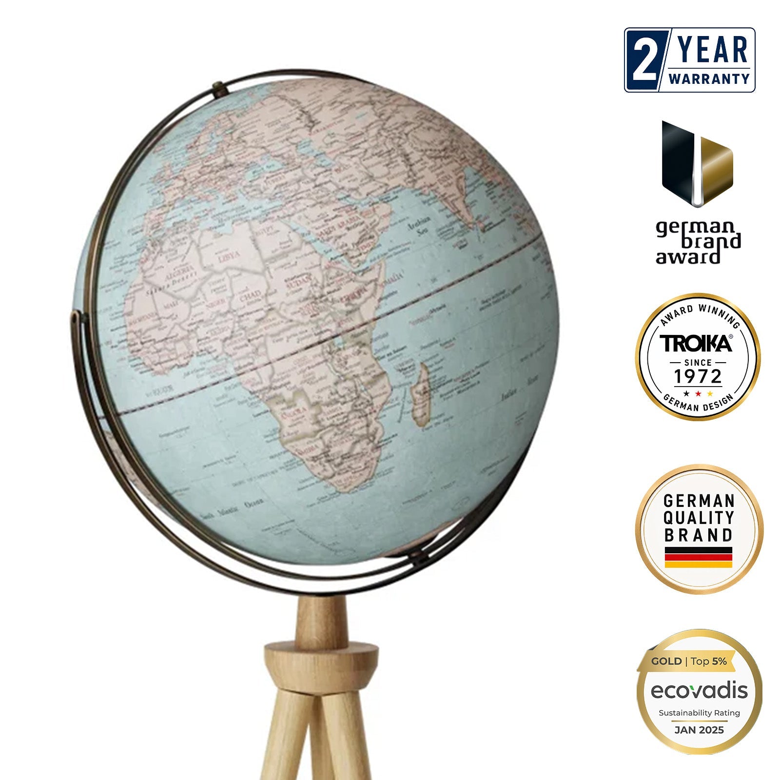 TROIKA Germany Floor Globe 43cm | Oak Wood 3-Leg Stand | 1.40m | Gift