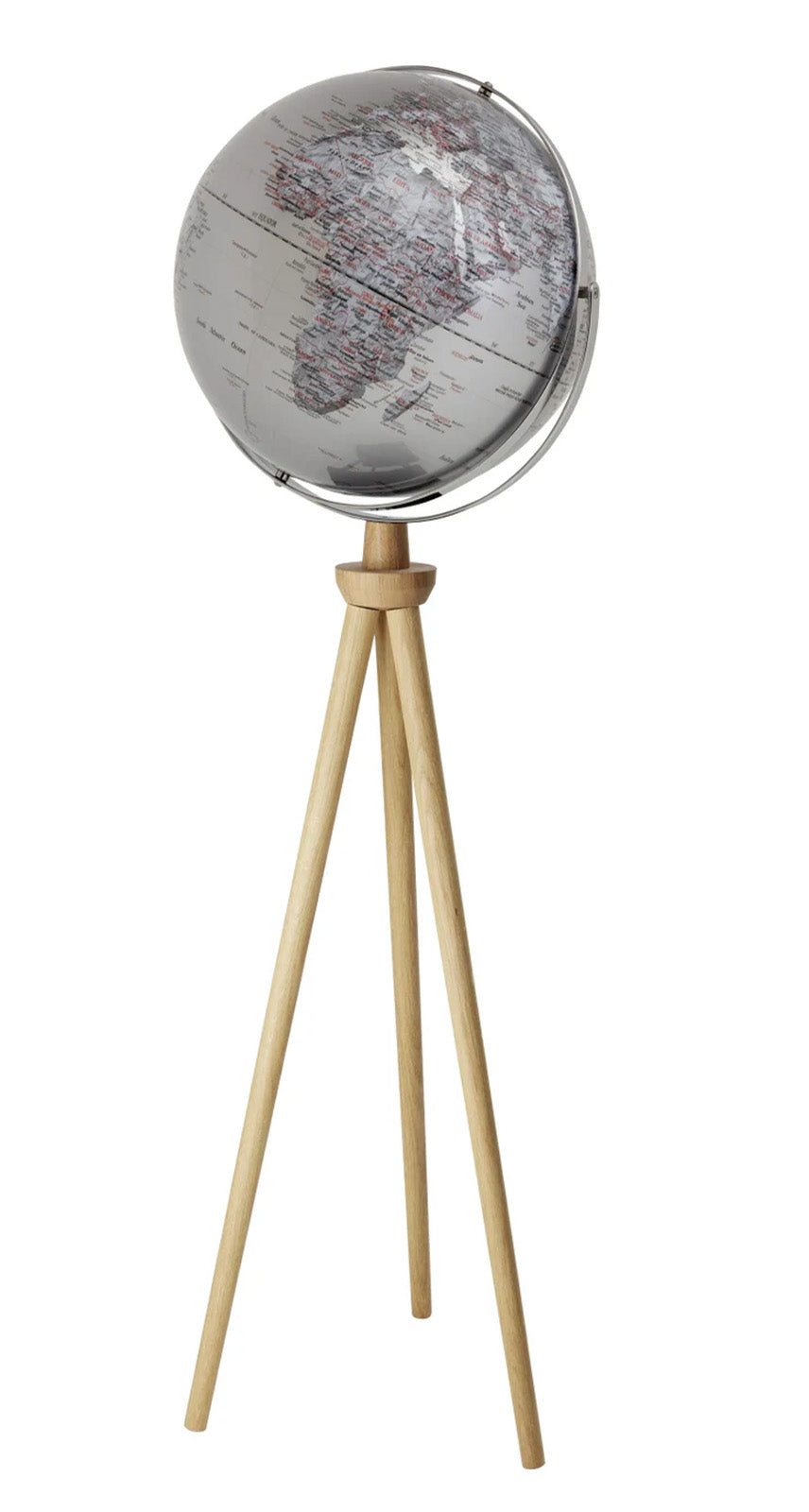 TROIKA Germany Floor Globe 43cm | Oak Wood 3-Leg Stand | Silver | Gift