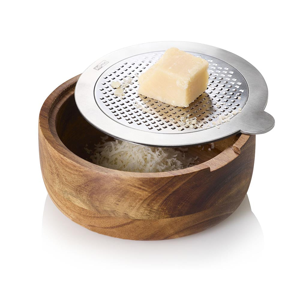 AdHoc Fine Stainless Steel Grater & Acacia Wood Collecting Bowl - CutnServe