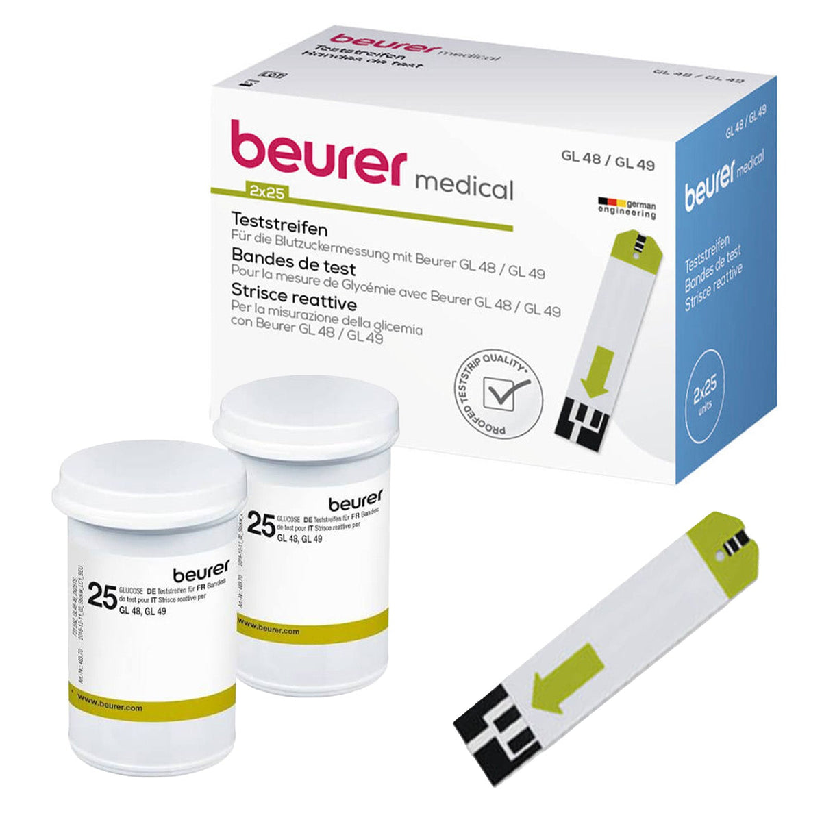 Beurer Germany GL 48 & GL 49 Blood Glucose Meter Test Strips, 2 x 25 Strips