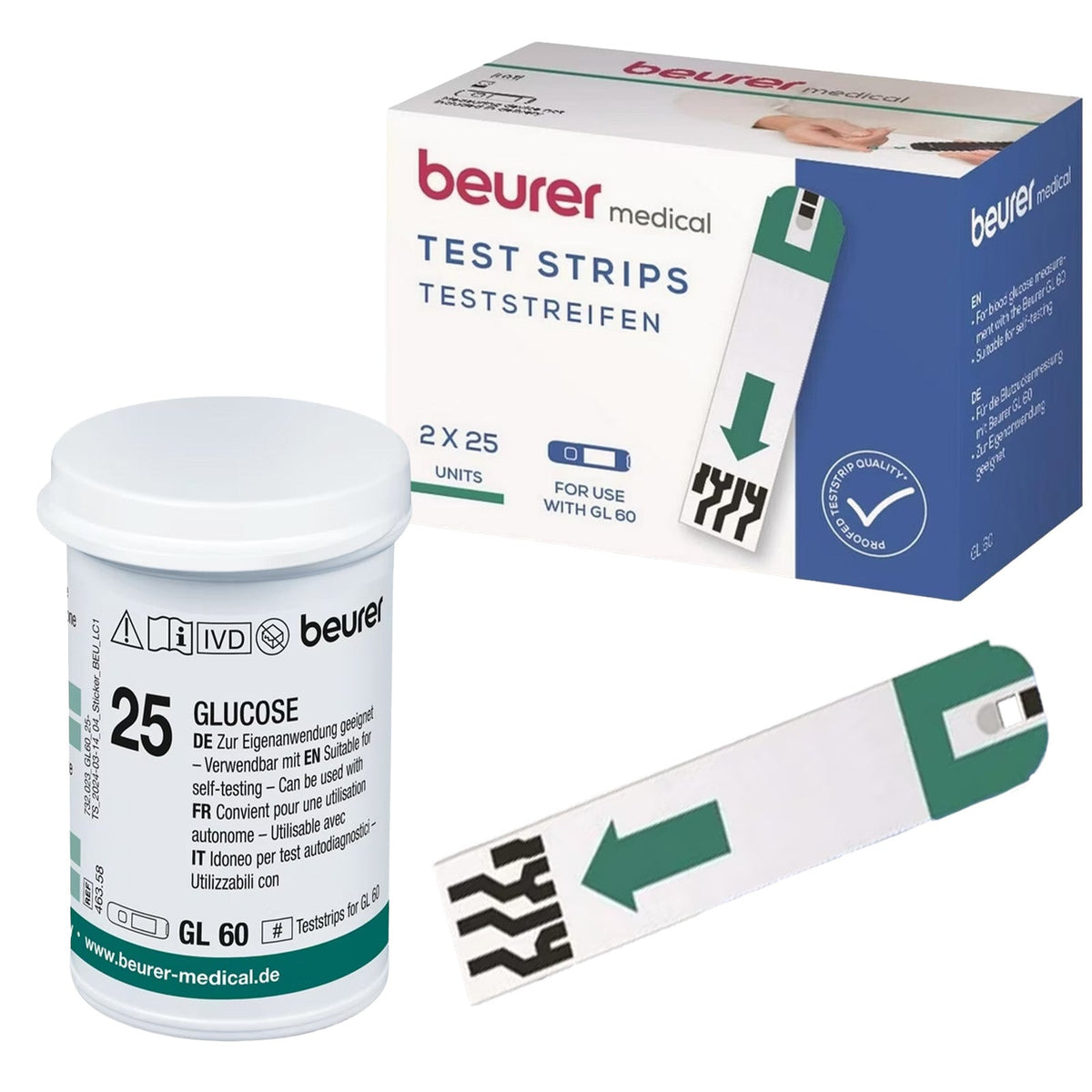 Beurer Germany GL 60 Blood Glucose Meter Test Strips, 50 Strips (2 x 25)