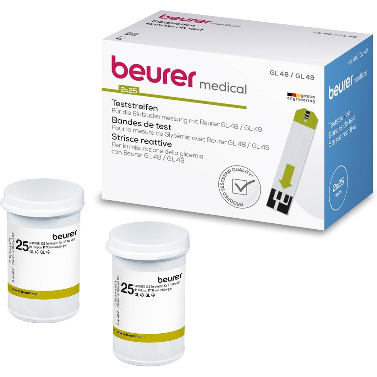 Beurer GL 48 / GL 49 blood glucose test strips, box of 2 x 25