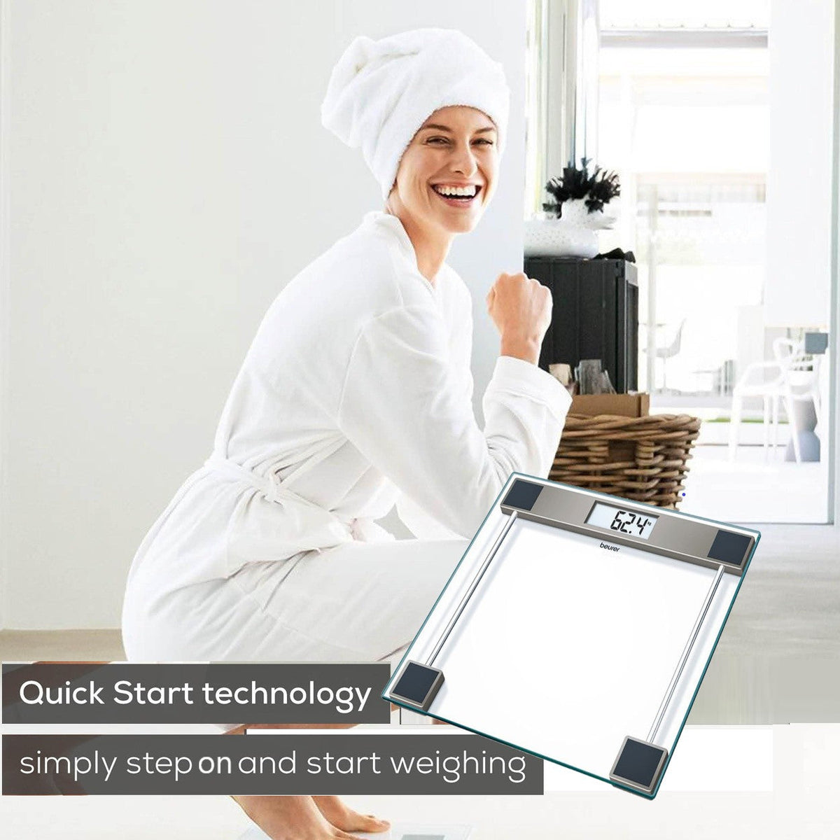 Beurer Germany Glass Bathroom Scale, 150kg Capacity, 100g Graduations GS 11
