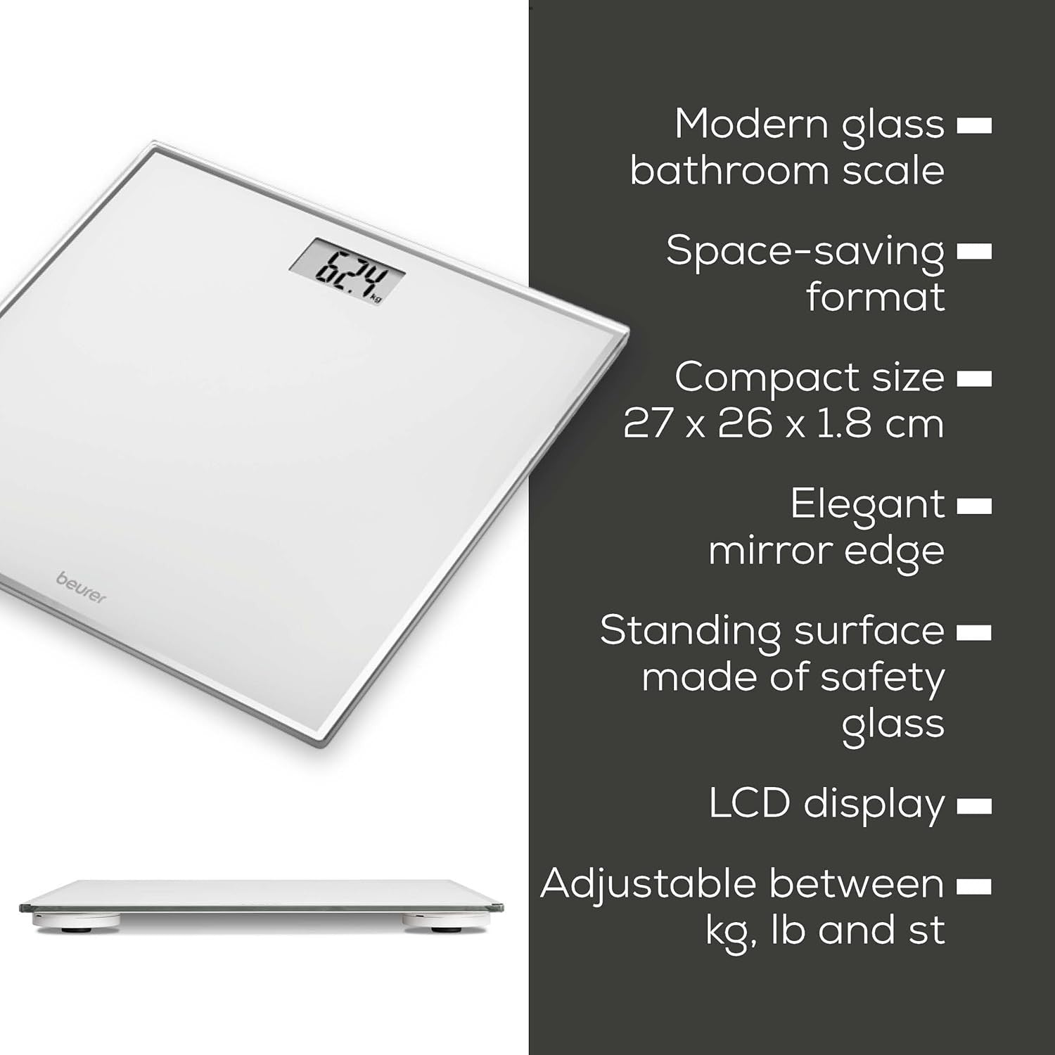 Beurer Bathroom Scale | GS 120 | Compact, Space-Saving Design | 150kg Capacity