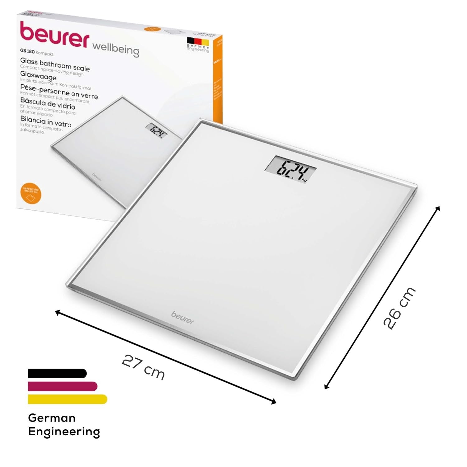 Beurer Bathroom Scale | GS 120 | Compact, Space-Saving Design | 150kg Capacity