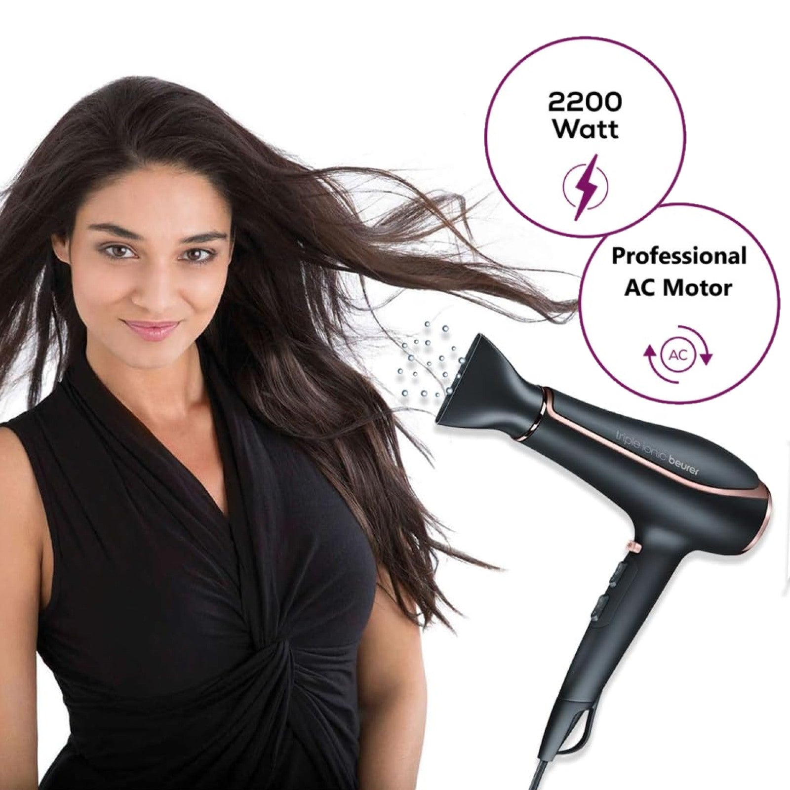 Beurer Germany Hair Dryer HC 80 Fast Drying, Triple Ionic Function, Variable Heat & Speed, 2200W