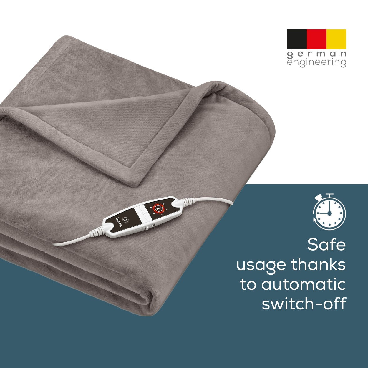 Beurer HD 150 XXL Electric Blanket Throw | Heated Over Blanket for Sofa, Bed, Study | 1.5x2m | Taupe Grey