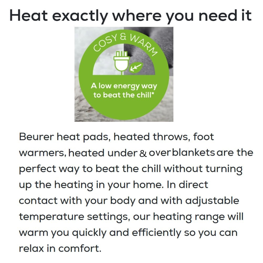 Beurer Germany FW 20 Electric Foot Warmer in Grey: Fast Heating Adjustable Temperature. Cosy Materials. Low Energy Heat.