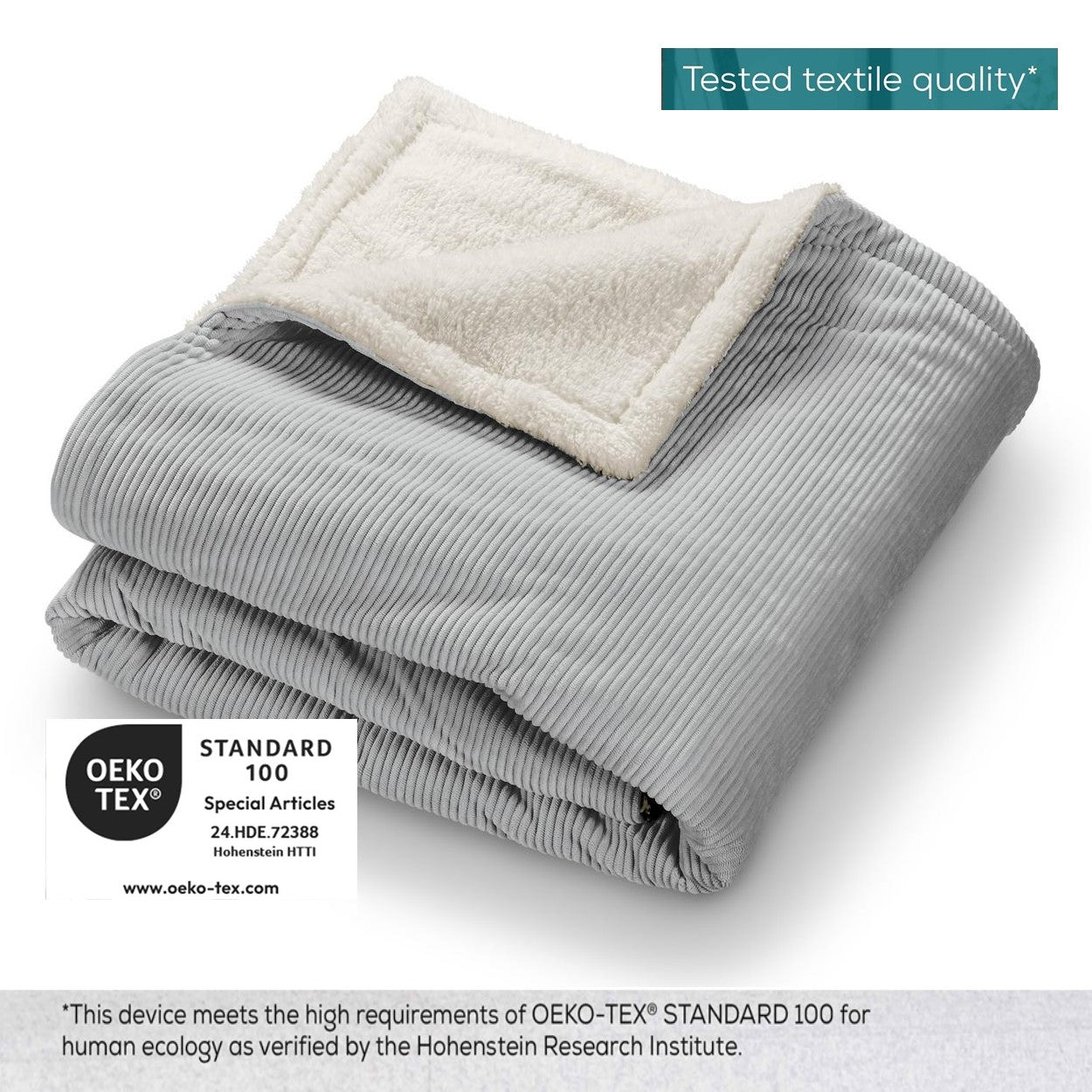 Beurer HD 81 GP Electric Blanket: Eco-Friendly Heated Throw. Corded Fabric. Light Grey 1.8x1.3m