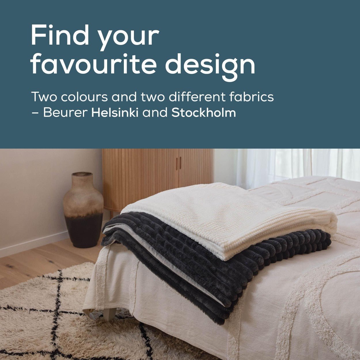 Beurer Electric Blanket HD 82 Helsinki | Portable Heated Throw for Sofa, Bed or Study | White | 130 x 180 cm