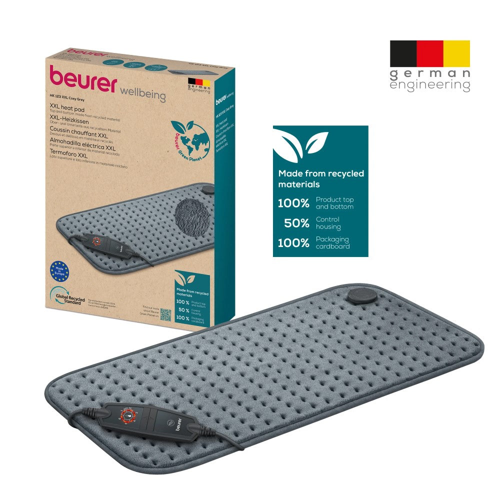 Beurer Heat Pad: XXL 60x30cm. 6 Temperatures. Environmentally Friendly in Grey - HK 123 