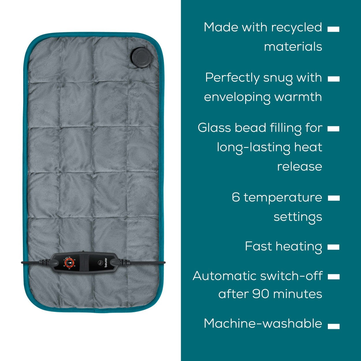 Beurer HK 145 Weighted Electric Heating Pad. 1.5kg. Weight & Heat for Cosy, Soothing Warmth. Eco-Friendly. 60 x 30 cm