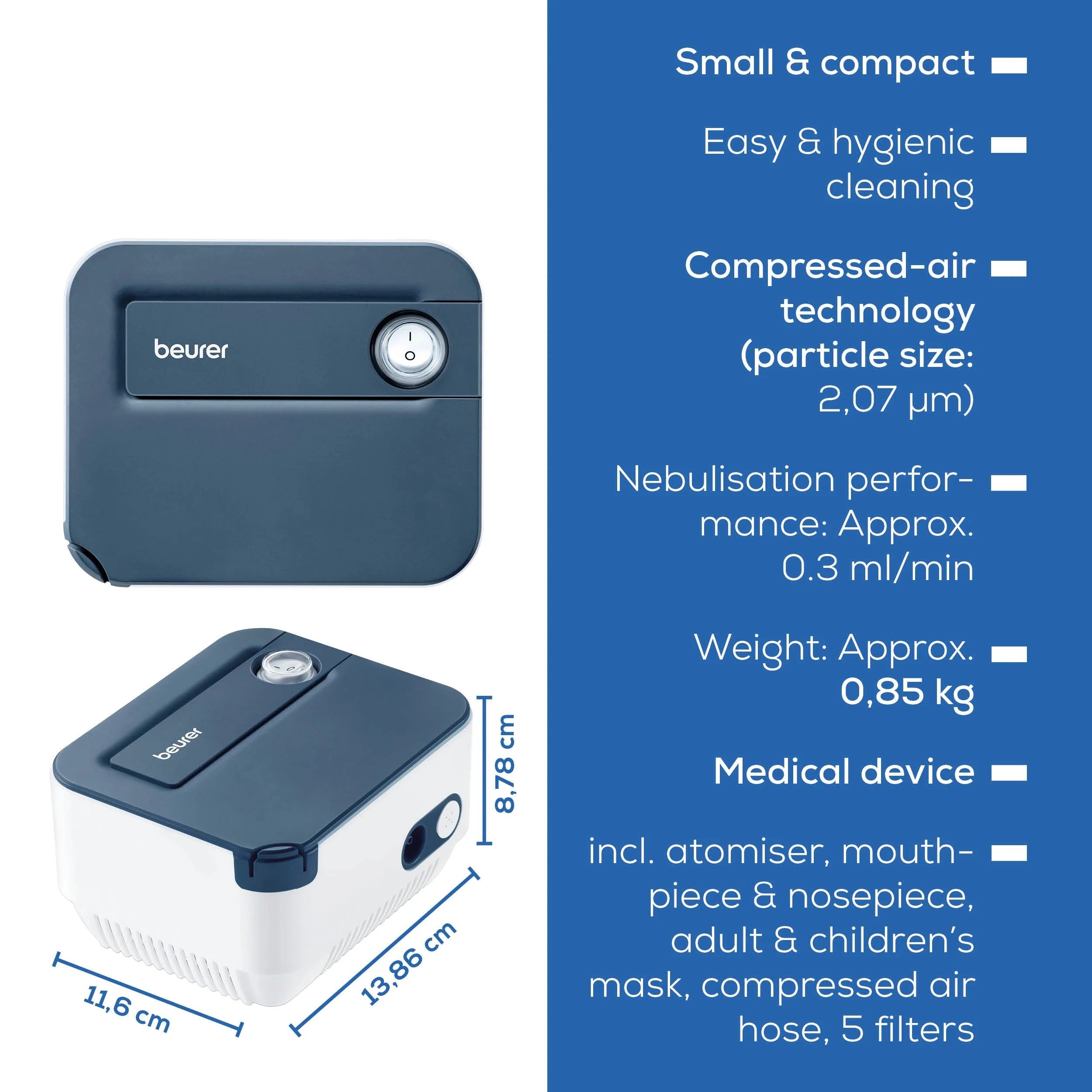 Beurer IH 16 Nebuliser for Adults & Children. Space-Saving & Compact. High-Performing Compressed Air Technology