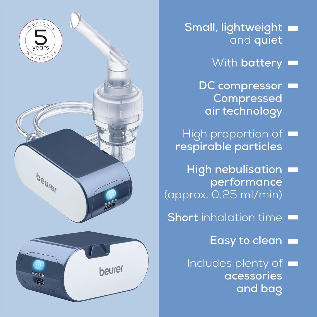 Beurer Germany Rechargeable Nebuliser for Adults & Children IH 61